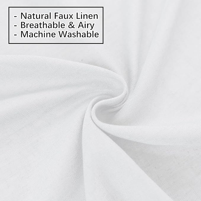 White Sheer Linen Pinch Pleated Sliding Door Curtains, 2x50 Inches Width, Cotton Look Light Filtering Drapes 102 Inches Long, Soft Textured Farmhouse Floor to Ceiling Window Curtain Panels