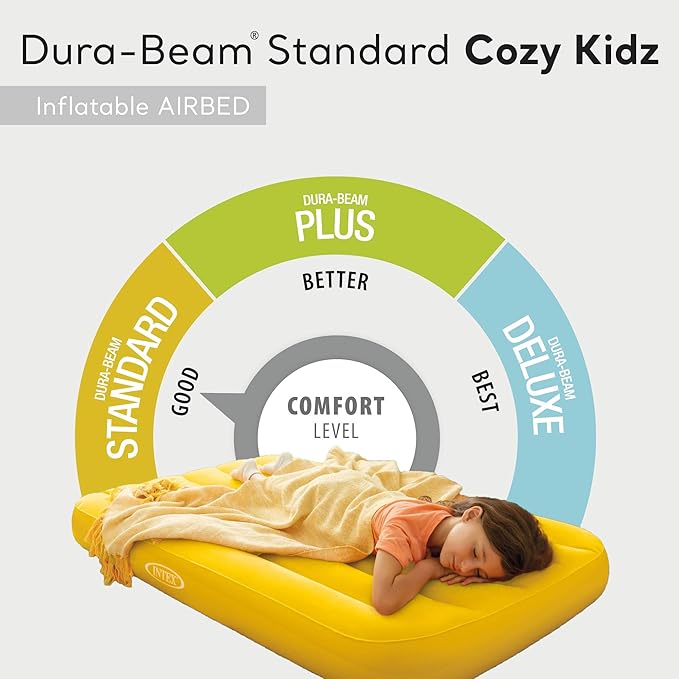 Intex 66803EP Cozy Kidz Inflatable Airbed: Fiber-Tech – Velvety Soft Surface – Carry Bag Included – Color May Vary – 34.5" x 62" x 7"