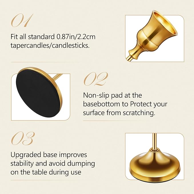 Candlestick Holders 6 PCS Metal Taper Candle Holders, KSWING Gold Candle Stick Holders Set, Perfect for Table Centerpiece Mantel Party Wedding Christmas Home Decor, Set of 6