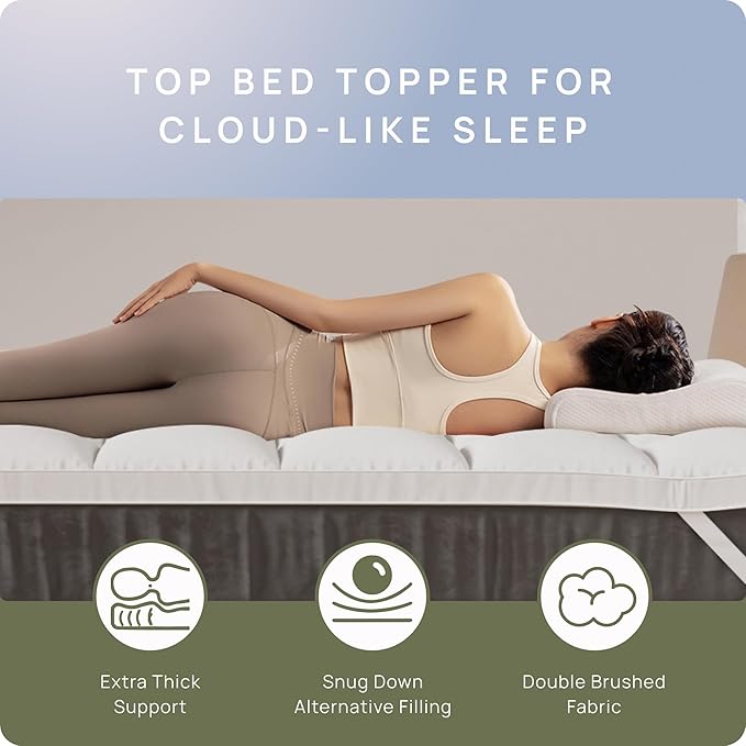 Extra Thick Fitted Mattress Topper - King Size | Soft & Cooling Pillow Top Mattress Pad & Protector | Bed Topper for Back Pain, Straps Stretch 6" to 22" Deep