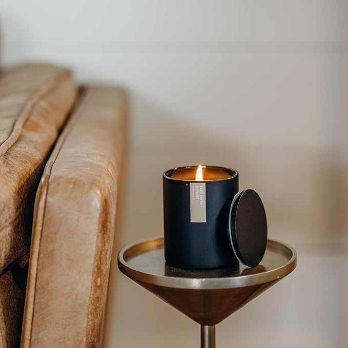 Calyan Wax Co. Soy Wax Candle, Palo Santo + Cypress Scented Candle, 75 Hour Burn Time, Aromatherapy Soy Candles, Non Toxic & Vegan Soy Wax, Black Tumbler Scented Candles, 10.2oz