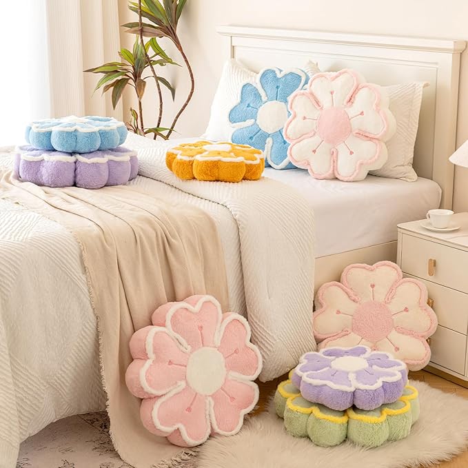 Flower Shaped Decorative Throw Pillow Cushion for Bed Couch, Cute Flower Plush Throw Pillows Home Decor Floor Pillow Seating Cushions (Lavender Purple, 13.7 Inches)