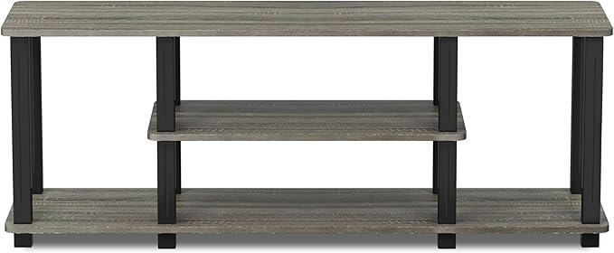 Furinno Turn-N-Tube No Tools 3D 3-Tier Entertainment TV Stand up to 50 inch TV, Square Tubes, French Oak Grey/Black