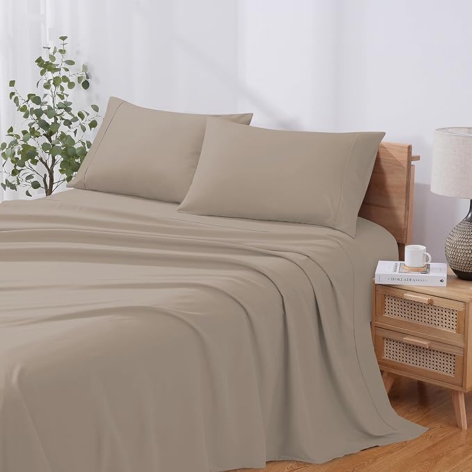 Modern Threads Soft Microfiber Solid Sheets - Luxurious Microfiber Bed Sheets - Includes Flat Sheet, Fitted Sheet with Deep Pockets, & Pillowcases Khaki Full