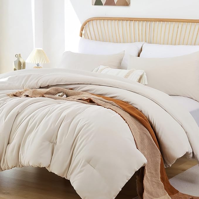 ROSGONIA Comforter Full Size for Girls Boys Teens Beige, 3pcs (1 Boho Comforter & 2 Pillowcases), Lightweight Dorm Bedding Soft All Season Bed Set