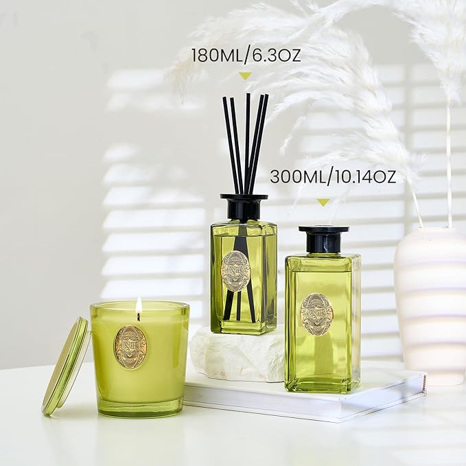 M&SENSE 6.3 oz Large Reed Diffuser Set | Eucalyptus Mint Scent Oil Diffuser with Sticks | Hotel Collection Non-Toxic Essential Oil |for Bedroom Bathroom Living Room