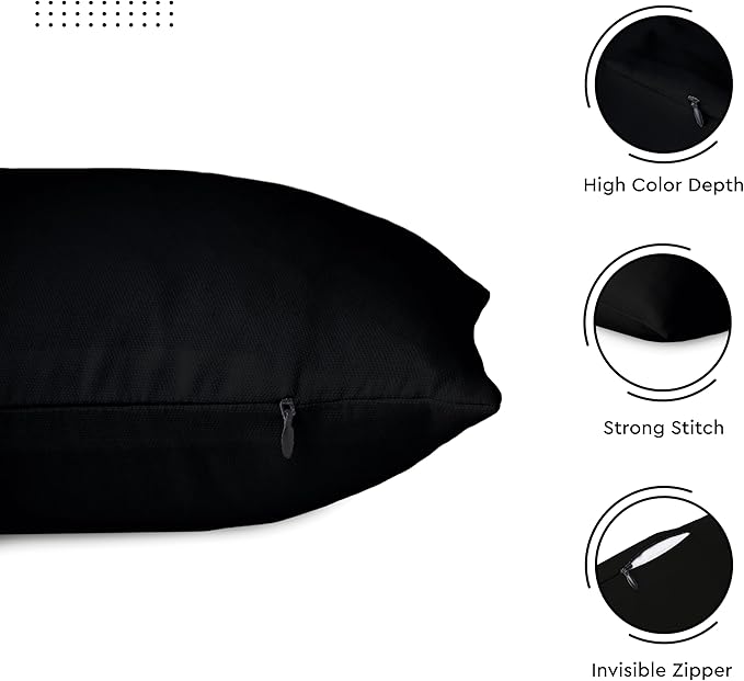 Encasa XO Throw Pillow Covers 12x12 in Set of 2 Jet Black | No Inserts | Cotton Pillow Covers for Living Room, Bed, Sofa, Couch | Decorative Cushion Covers with Improved Zippers