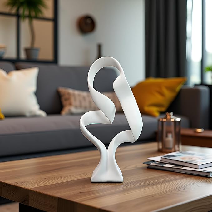 15" Modern Abstract Ribbon Decorative Sculpture, Knot Sculptures,Home Decor,Coffee Table Statues,Dining Living Room Desk Decor（White）