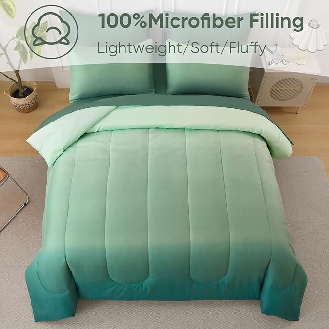King Size Comforter Set - 7 Pieces Soft Sage Green Bed in a Bag with Fitted Sheet, Flat Sheet, 2 Pillow Shams, and 2 Pillowcases - Warm Bed Set for All Season