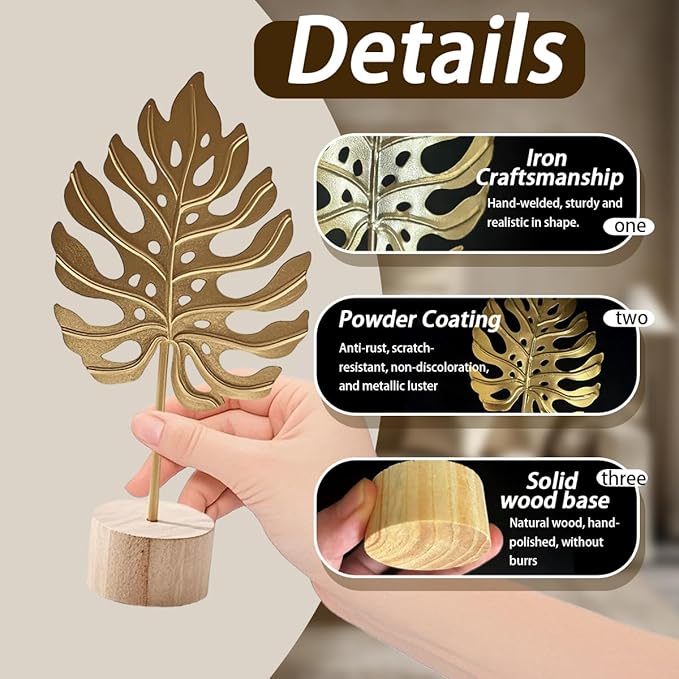 Gold Leaf Home Decor Set - Metal Leaves Statues, Modern Artistic Sculptures for Living Room, Office, Shelf & Home Decorative, Handmade 3D Botanical Accents (Sunshine, Ginkgo, Snowflake, 3PCS)