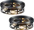 VONLUCE Flush Mount Ceiling Lights, 3-Light Hallway Ceiling Lighting Fixtures, 13 inch Farmhouse Metal Cage Ceiling Lights for Entryway Kitchen, Adjustable Lamp Holders, 2 pcs, Black