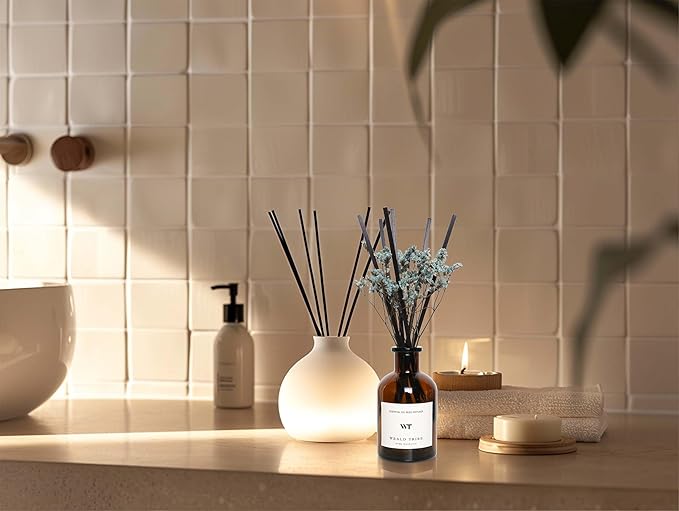 WEALD TRIBE Reed Diffuser Set for Bathroom Decor, Sticks Diffuser with Essential Oils Included | Ocean Scent 4.0 fl oz Fragrance Oil | Defusers for Home Living Room Shelf Decor Apartment Essentials