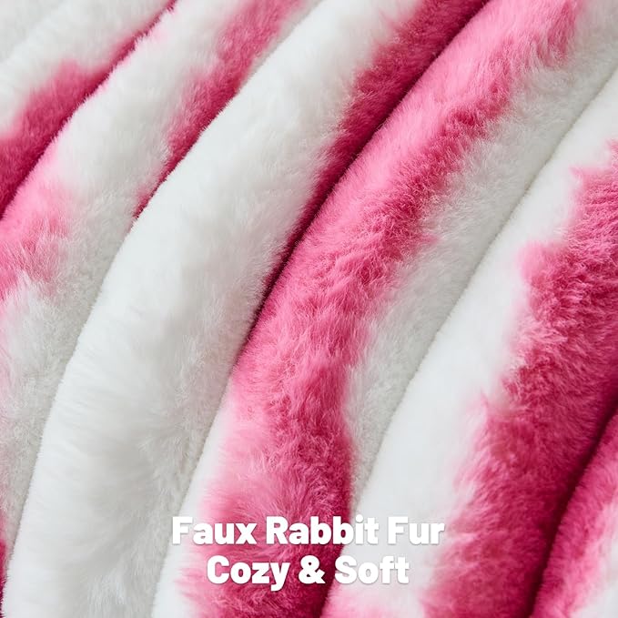 FUTEI Blush Decorative Throw Pillow Covers 24x24 Inch Set of 2, Soft Tie-Dye Faux Rabbit Fur Striped Texture European Cushion Case, Modern Home Decor for Couch Bed Living Room