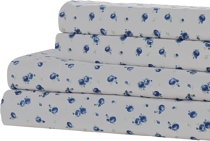 Modern Threads Silky Soft Microfiber and Wrinkle Free Sheets - Luxurious Microfiber Bed Sheets Includes Flat Sheet, Fitted Sheet with Deep Pockets, & Pillowcases Sweet Rose Blue, Full