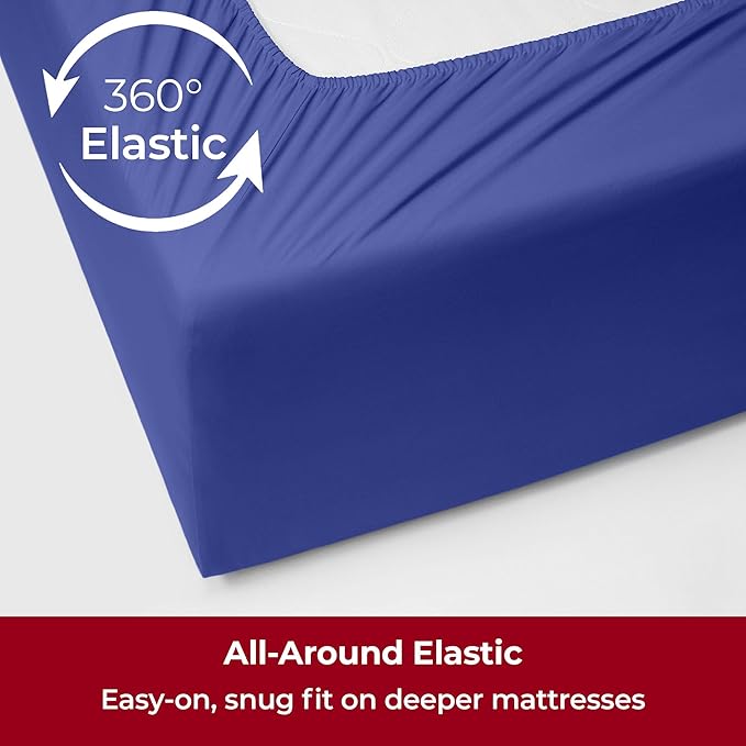 Mellanni Extra Deep King Sheets - 4 PC Iconic Collection Bedding - Hotel Luxury, Ultra Soft, Cooling Bed Sheets - Wrinkle, Fade, Stain Resistant (King, Royal Blue)
