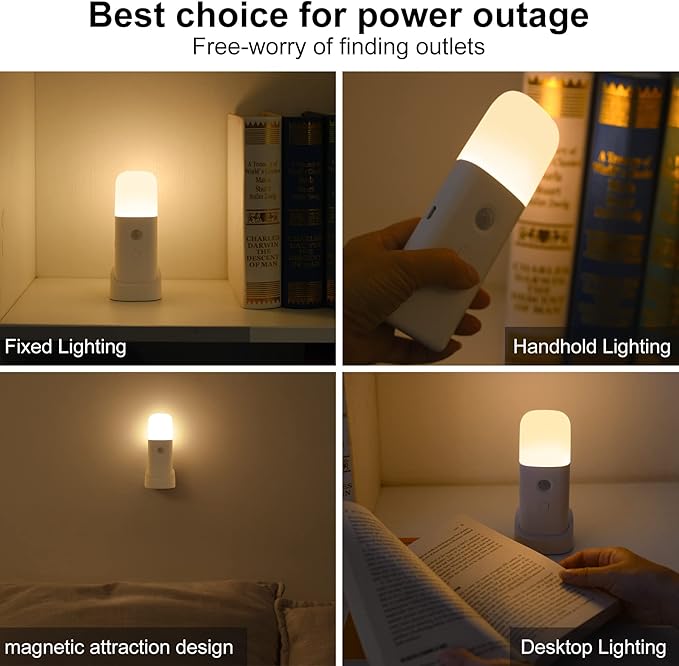 YELKO Motion Sensor Night Light, 2000mAh Rechargeable Night Lights Battery Powered, PortableＤimmable Nightlights with 5 Brightness Levels for Kids,Adults (Warm White 1Pack)