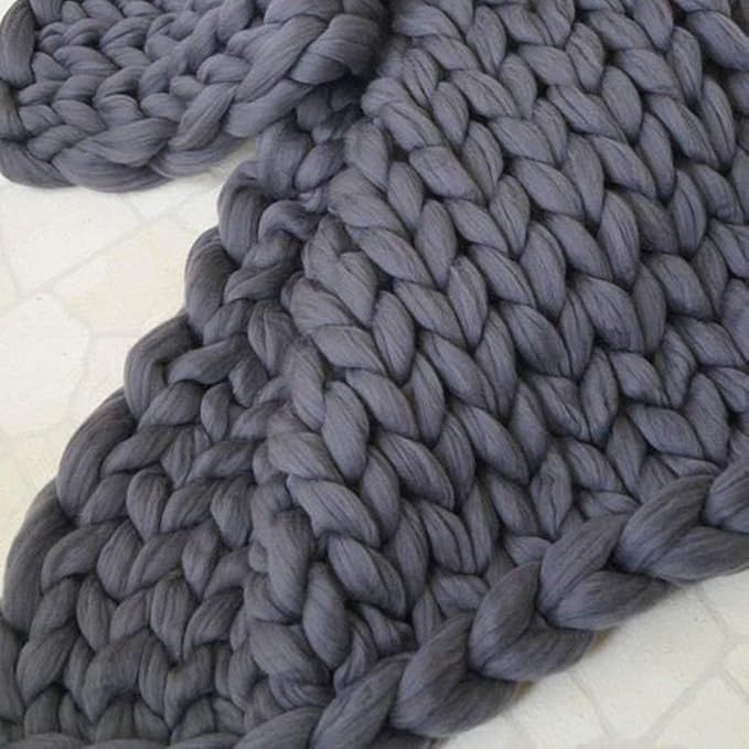 Chunky Knit Throw Bulky Merino Sofa Blanket Hand-Made Super Large Chair Mat Rug(Dark Gray 40"x60")