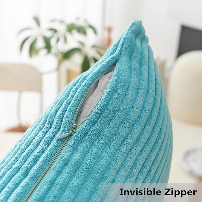 Home Brilliant Teal Throw Pillow Cover Decorative Soft Velvet Striped Corduroy Square Throw Pillow for Couch, 18 x 18 inch(45cm)