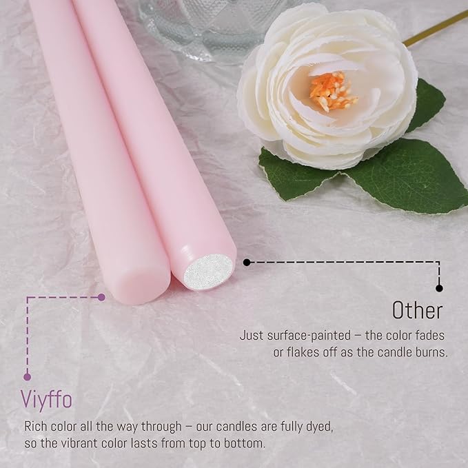 Viyffo Taper Candles 10 Inch Pink with a Purple Hue Set of 4 Unscented, Dripless, Smokeless Long Tall Tapered Candlesticks Wedding Home Decor Dinner Natural Color Series
