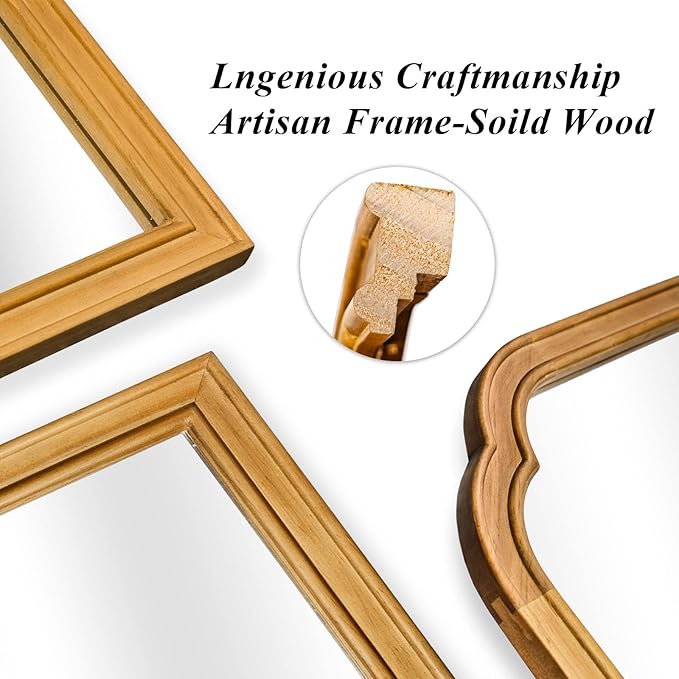 HOMECOOKIN Wood Bathroom Mirrors for Wall, 24" x 36" Rustic Wood Frame Wall Mirror Decorative for Bedroom or Living Room, Farmhouse Bathroom Mirror for Vanity,Natural