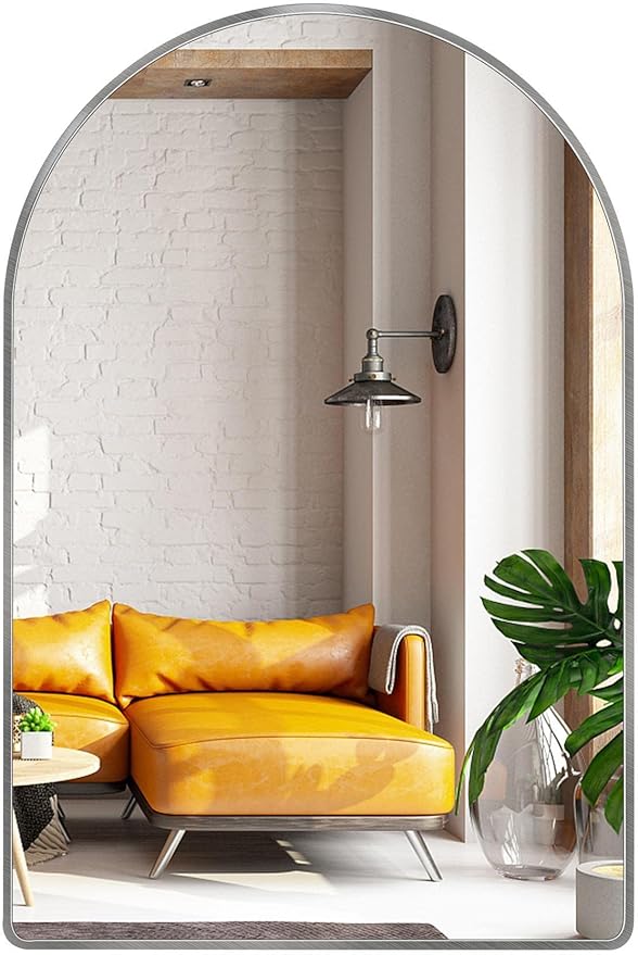 24x36 inch Silver Arched Mirror for Bathroom Vanity Mirror or Wall Decor Arch Mirror Brushed Metal Frame Wall Mounted Mirror for Bathroom LivingRoom Bedroom Entryway