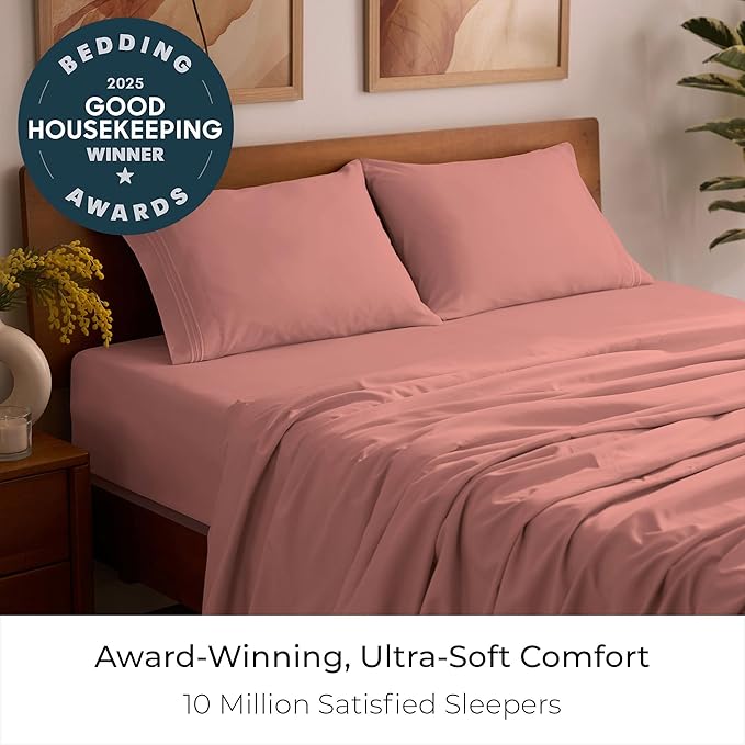 Mellanni Full Sheets Set - 4 PC Iconic Collection Bedding - Hotel Luxury, Extra Soft, Cooling Bed Sheets - Wrinkle, Fade, Stain Resistant (Full, Coral)