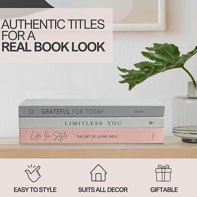 Pink and Gray Decorative Books for Home Decor - Faux Books for Living Room Decoration, Pink Decor Books for Coffee Table or Shelves, Fake Books for Decoration, Stacked Books Decor