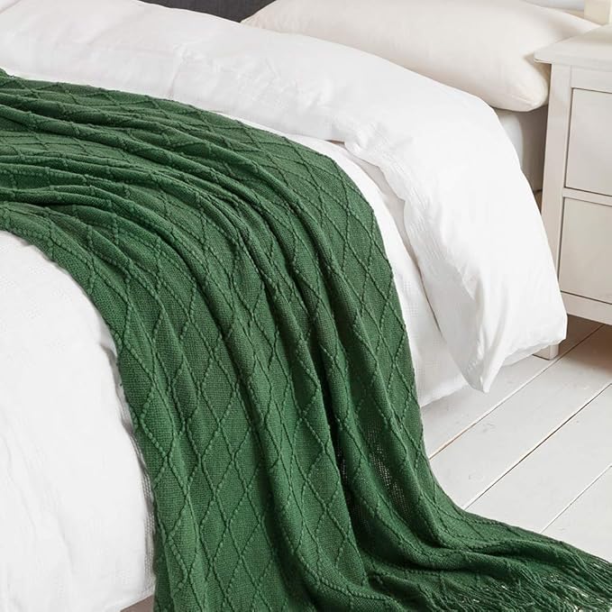 BOURINA Green Throw Blanket 60x80 Inches Throw Textured Solid Soft Sofa Throw Couch Knitted Decorative Blanket