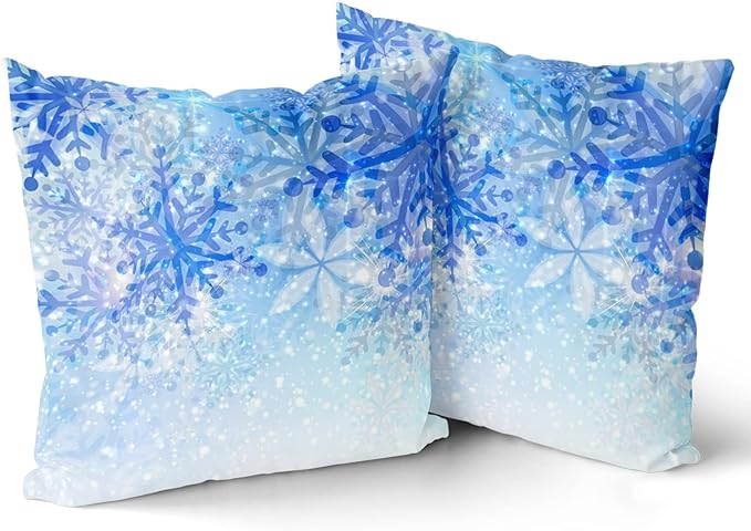 Giwawa White Blue Snowflake Pillow Cover Set of 2 Merry Christmas Snow Throw Pillowcases Winter Xmas Falling Crystal Nature Ice Cushion Covers for Sofa Bedding Car Home Couch Decor 18"x18"