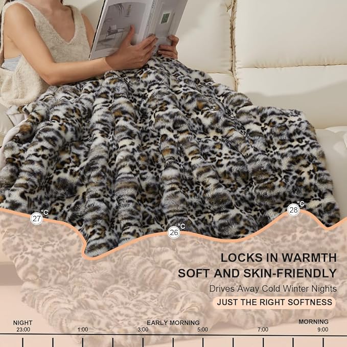 Soft Faux Rabbit Fur Black Throw Blanket Luxury Super Comfy Ultra Cozy Thick Warm Fluffy Blanket for Couch Chair Sofa Bed Living Room Camping, Plush Fuzzy Bubble Blanket, 970 GSM