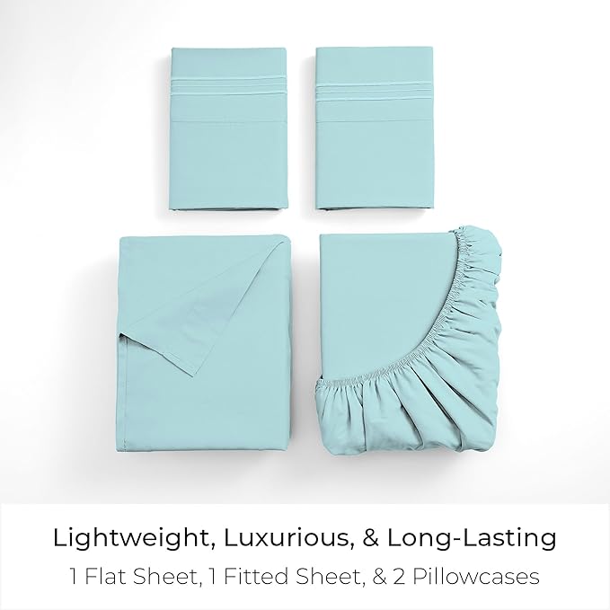 Mellanni Full Sheets Set - 4 PC Iconic Collection Bedding - Hotel Luxury, Extra Soft, Cooling Bed Sheets - Wrinkle, Fade, Stain Resistant (Full, Aqua)