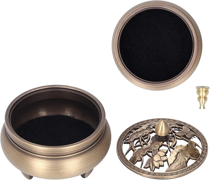 Antique Incense Holder,Brass with Lid 3‑Legged Buddha Ornament,Used as Home Decoration,Craft Decorations or Classical Furniture
