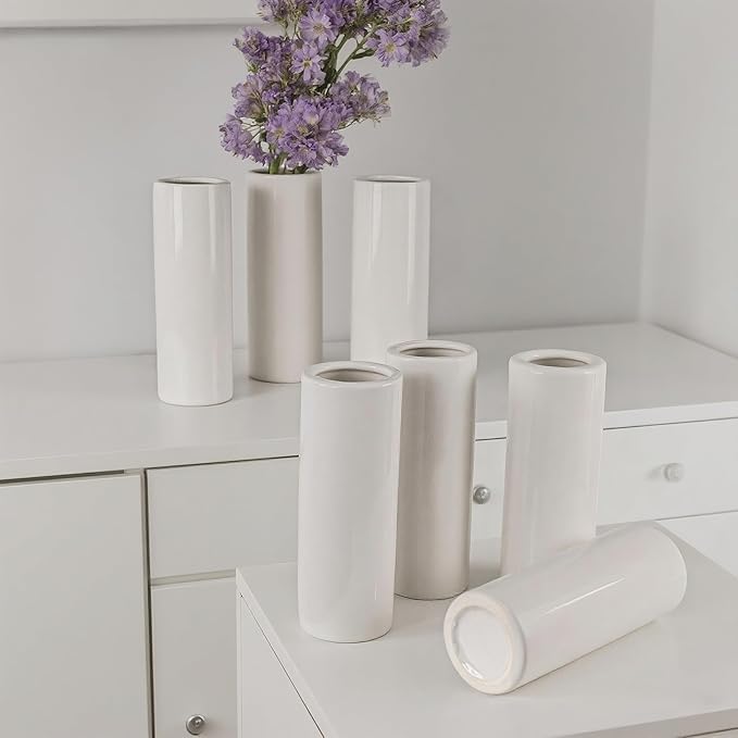 Modern White Ceramic Vase Set of 10 for Living Room Bedroom 7.08'' Minimalist Fresh Small Flower Vases for Bouquet Fake Plant Home Decor Office Fireplace Centerpieces Nordic Style 10 Pack