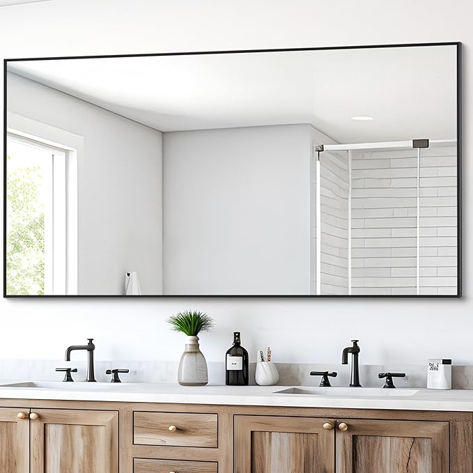 Black Bathroom Mirror for Wall, 30x55 Inch Rectangle Mirrors with Metal Frame, Modern Vanity Wall Mirror Decor for Entryway Hangs, Bathroom Living Room Horizontal or Vertical