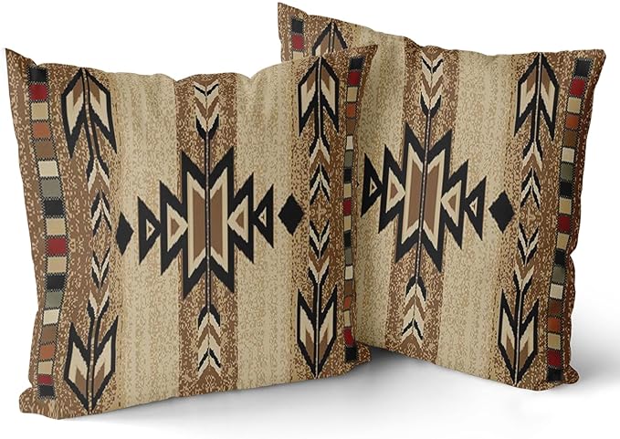 Giwawa Southwestern Throw Pillow Covers 20"x20", Rustic Terracotta Native American Pillowcases, Aztec Tribal Geometric Print Square Cushion Covers for Sofa Couch Bedding Car Decor, Set of 2