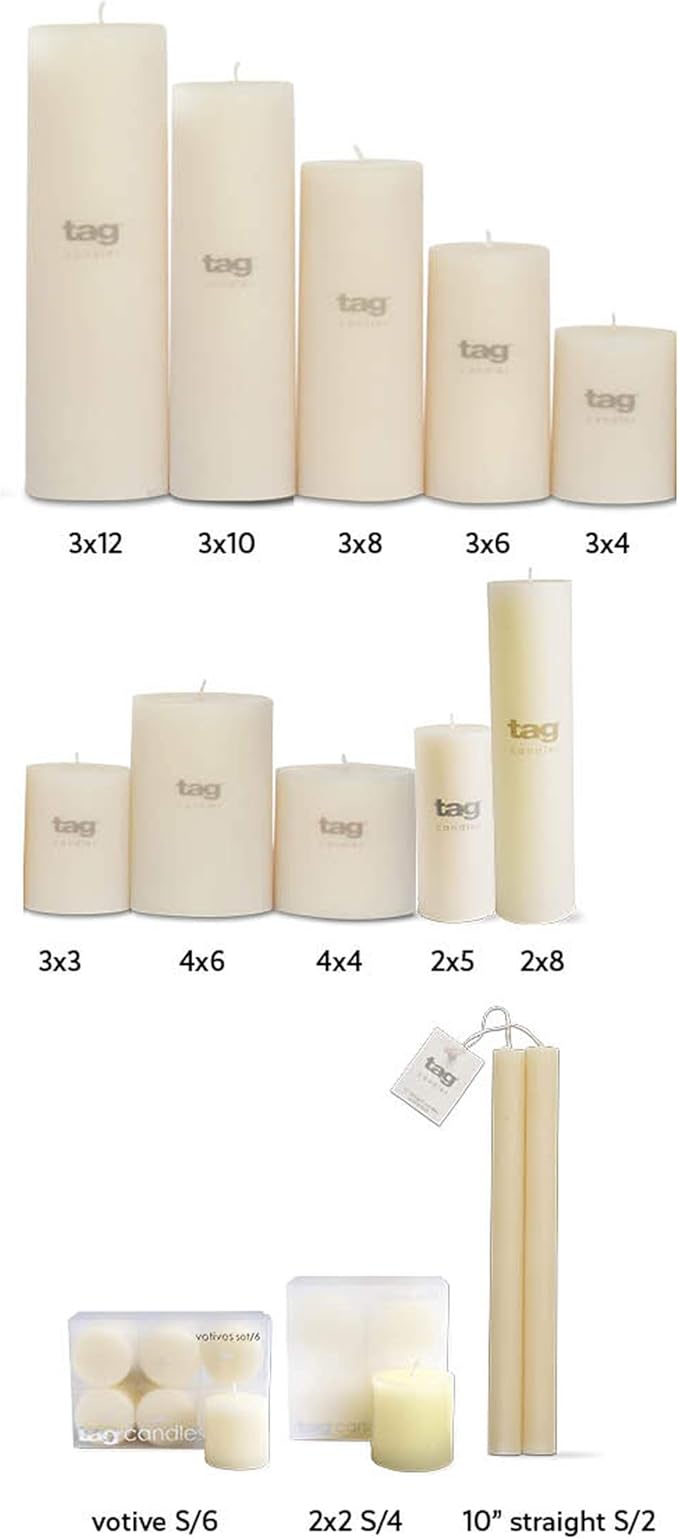 tag Chapel 2X8 Ivory Pillar Paraffin Wax Candle Unscented Drip-Free Long Burning 52 Hours for Home Decor Wedding Parties 2x8 Ivory