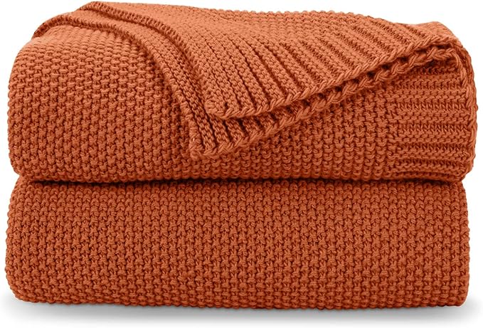 CozeCube Orange Throw Blanket for Couch, Soft Cozy Cable Knit Throw for Bed Sofa Living Room, Lightweight Warm Decorative Farmhouse Christmas Blanket, 60"x80", Burnt Orange