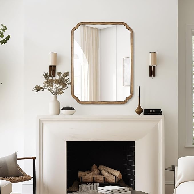 WallBeyond 30" x 40" Rounded Corner Arch Wall Mirror with Wood Frame for Entryway, Living Room or Bedroom Home Decor - Light Woodgrain, Honey-Colored