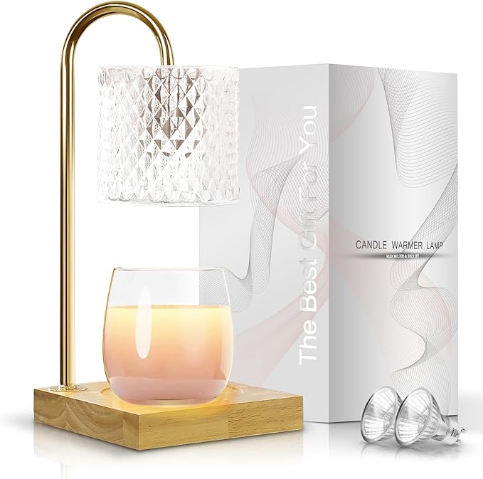 Candle Warmer Lamp, Candle Lamp Wax Warmer, Timer & Dimmer 7-Levels, Fits Cup Jar Candle, Top Melting, Crystal Heater Lamp for Scented Wax, Elegant Home Decor, Clear Glass