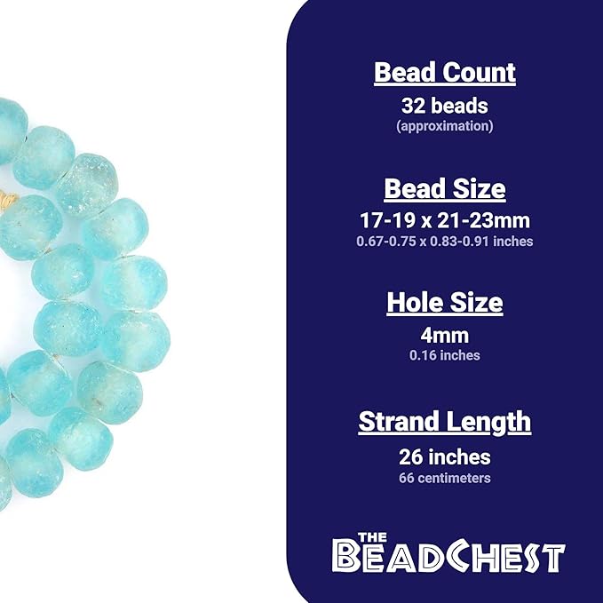 Jumbo Recycled Glass Beads, 21–25mm – African Sea Glass for Wall Hangings, Coffee Table Decor, Shelf Styling, and Home Accents – (Clear Marine) – The Bead Chest