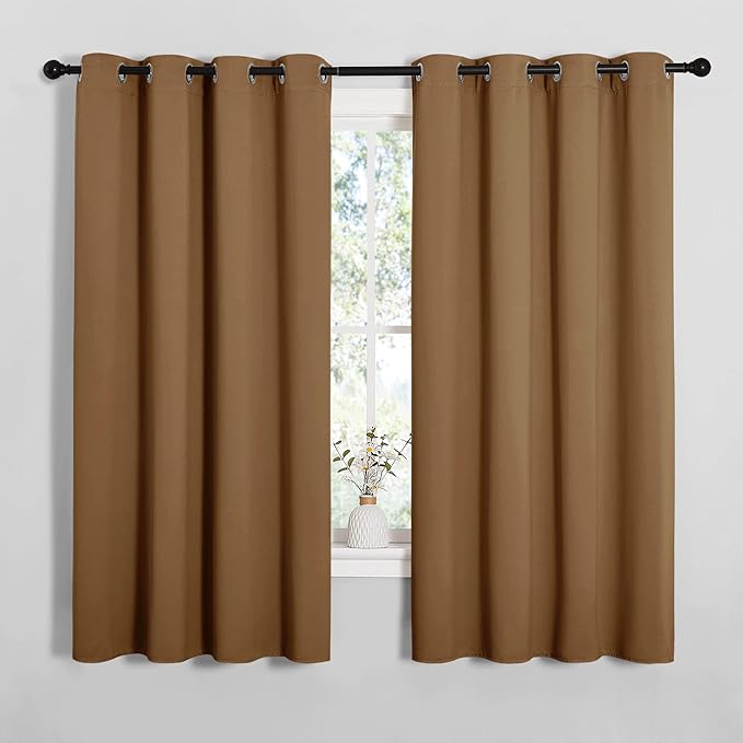 NICETOWN Sleek Blackout Curtains 68 inches Length for Windows, Noise Reducing and Block Draft Panels for Door Doorway Laundry Office Luxury Decor Theme (2 Panels, Gold Brown, W55 x L68 -Inch)