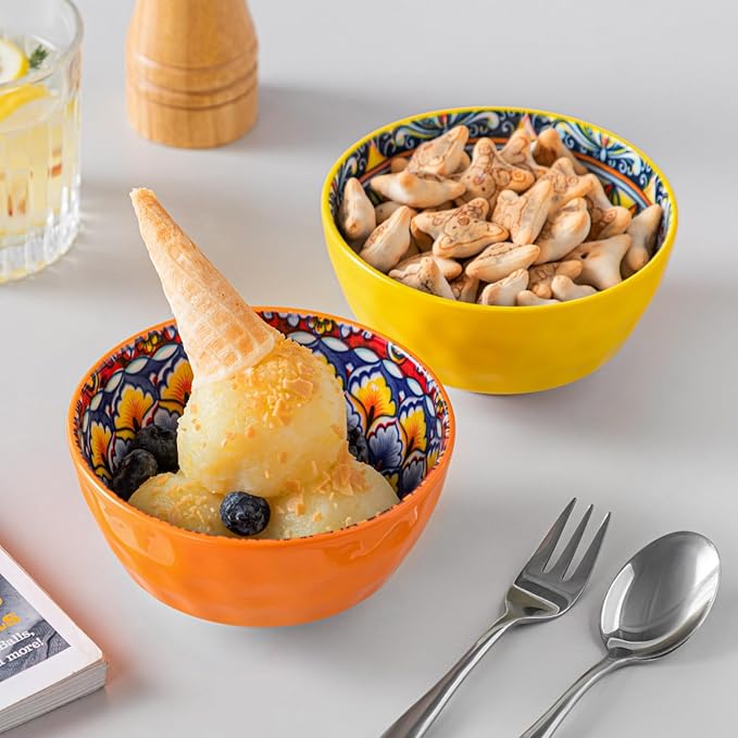 vancasso 12 Oz Ceramic Small Soup Bowls Set of 6, 4.7 inch Soup Bowls, Colorful Bowls Set for Kitchen, Dishwasher & Microwave Safe- for Cereal, Soup, Oatmeal, Ice Cream, etc