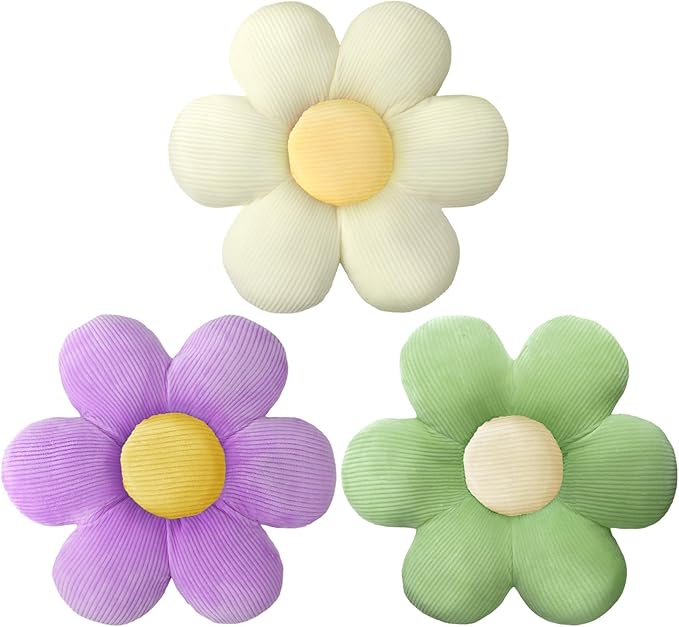 Sratte 3 Pcs Flower Pillows Flower Shaped Throw Pillow Cute Daisy Pillow Seating Cushions for Adults Home Bedroom Sofa Chair Couch Decor(Colorful,16")