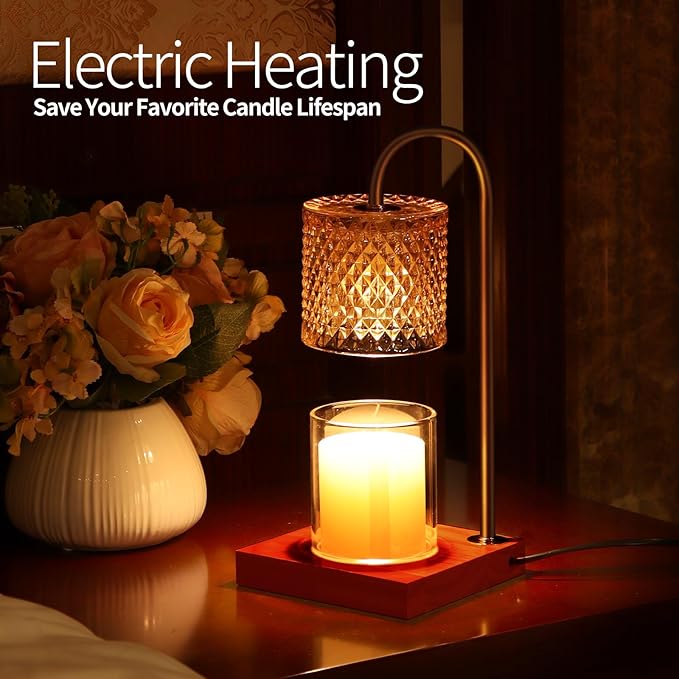Candle Warmer Lamp, Candle Lamp Wax Warmer, Timer & Dimmer 7-Levels, Fits Cup Jar Candle, Top Melting, Crystal Heater Lamp for Scented Wax, Elegant Home Decor, Amber & Brown
