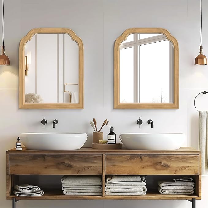 HOMECOOKIN Wood Bathroom Mirrors for Wall Mounted, 16" x 20" Rustic Wood Frame Wall Mirrors Decorative for Living Room or Bedroom Vanity Mirror (Natural) B