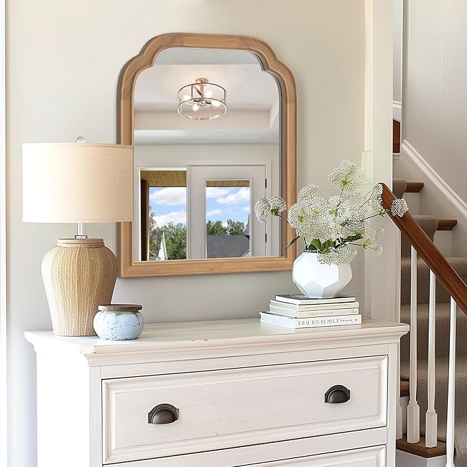 HOMECOOKIN Wood Bathroom Mirrors for Wall Mounted, 16" x 20" Rustic Wood Frame Wall Mirrors Decorative for Living Room or Bedroom Vanity Mirror (DH) B