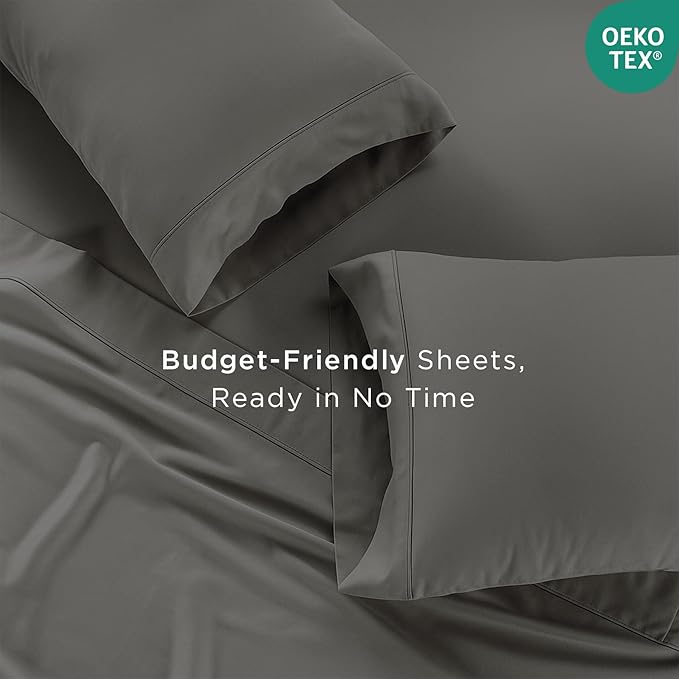 Threadmill Cotton Twin XL Sheet Set | 100% Cotton Sheets for Twin XL Size Bed | Solid Sateen Twin XL Bed Sheets Set with 16” Deep Pocket | Soft Breathable 3-Piece Cooling Sheet Set | Dark Grey