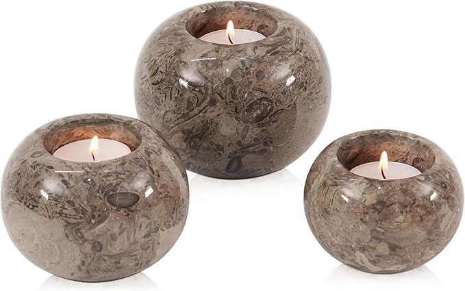 Radicaln Marble Tealight Candle Holder 4" Inches Oceanic Handmade Decorative Candle Accent for Wedding Table, Farmhouse Dining Table Centerpiece, Ideal Set of 3 Small Votive Candle Holders