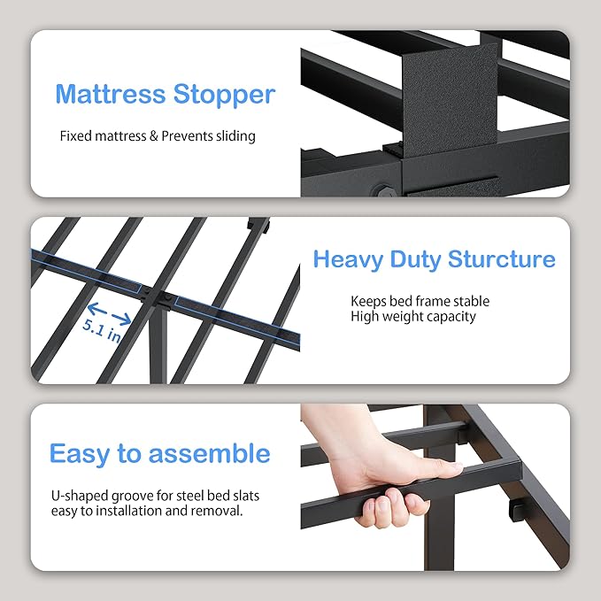 ROIL 4 inch Twin Bed Frames with Round Corner Legs Mattress Retainers 3500LBS Heavy Duty Steel Slats No Box Spring Needed Platform Noise-Free Easy Assembly