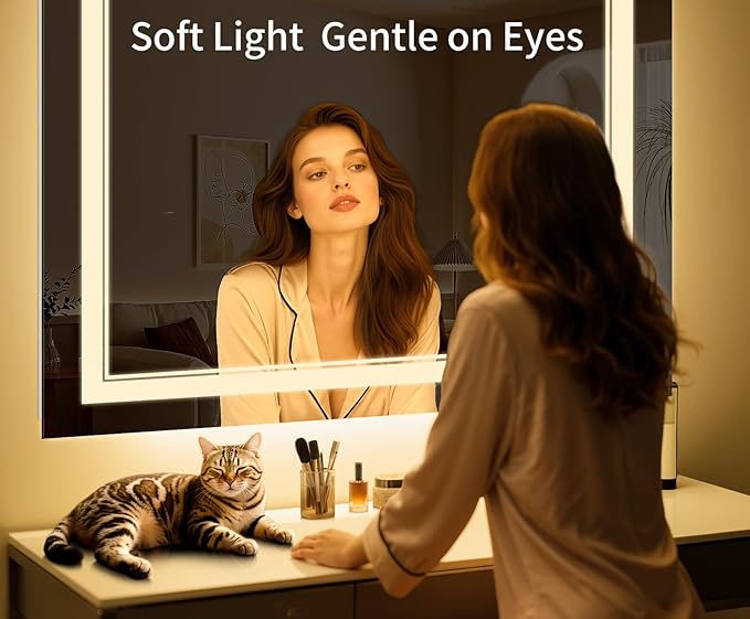 48"x30" LED Bathroom Mirror with Anti-Fog, Stepless Dimmable Lights, 3 Color Modes, Shatter-Proof Tempered Glass, Memory Function & Waterproof Design